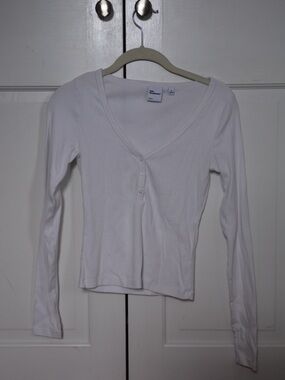 Aritzia White Long-Sleeve Henley Top